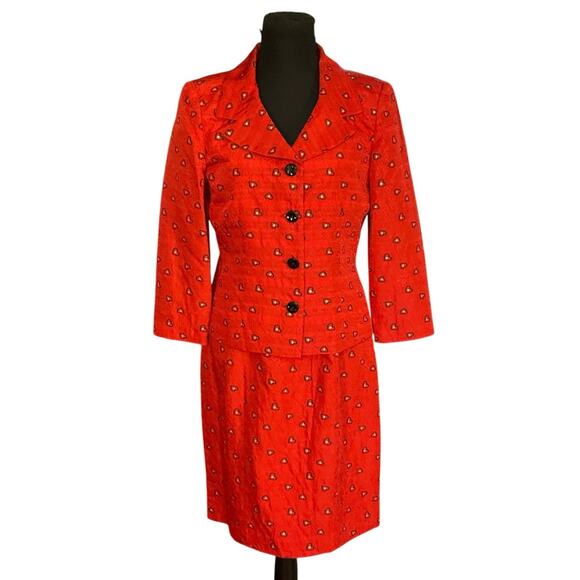 Vintage NWT Banu Paris Red Heart Print Silk Blend Sheath Dress and Jacket Size 8 - Picture 1 of 16
